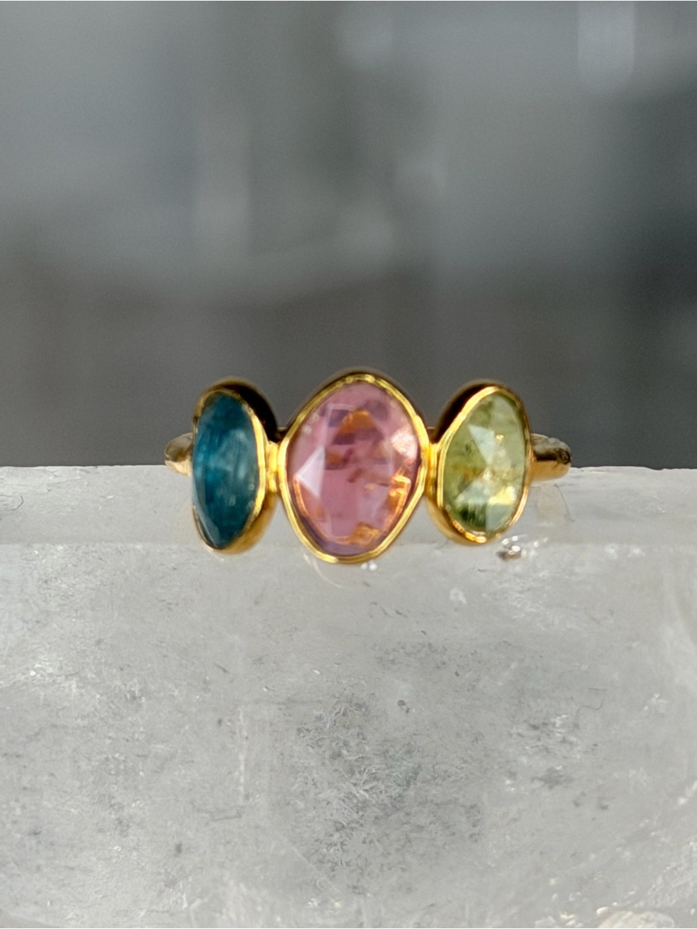 Multi Tourmaline Faceted Ring ✨ 18K Gold Plated 925 Silver Size 5
